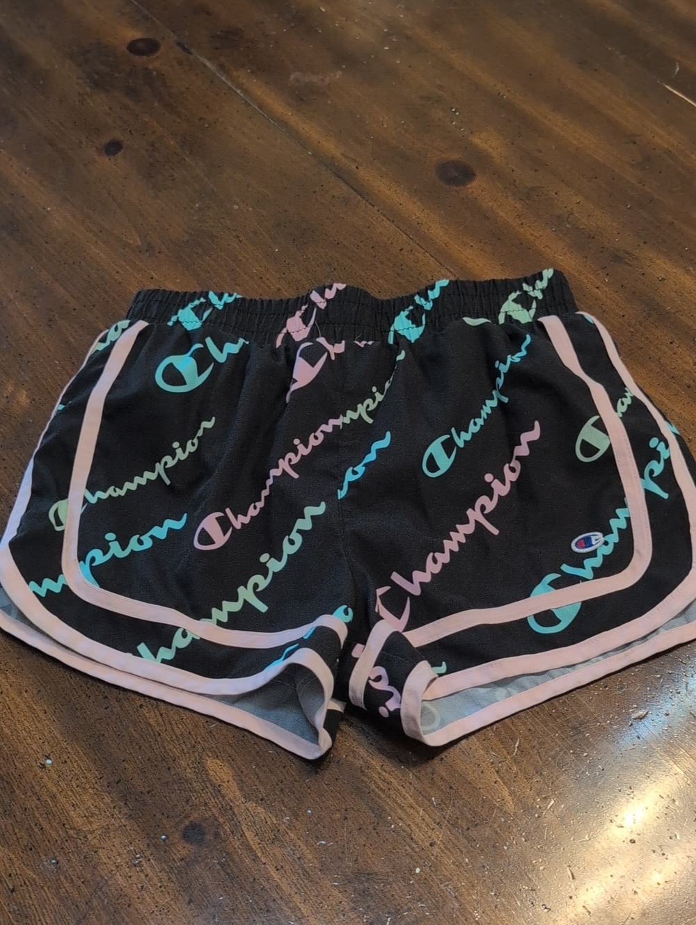 Champion Girl's Black Shorts with Pastel Logo Print
